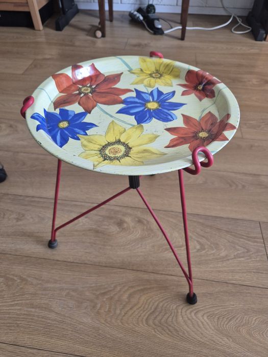 Stolik składany taca PRL kwiaty