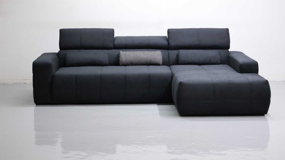 TBK Nowy grafitowy narożnik KLASA PREMIUM regulowane zagłówki rogówka sofa kanapa tkanina DESIGN  NOWOCZESNY WYGODNY