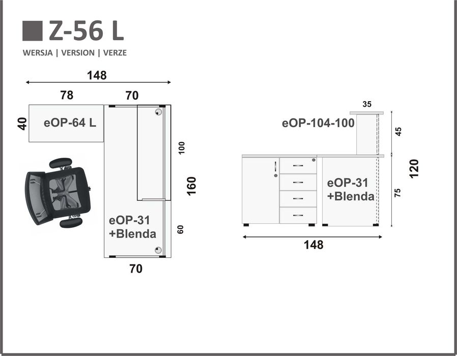 Lada, recepcja 160 cm meble od producenta