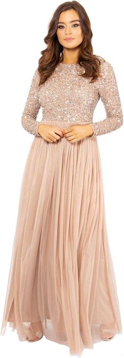 Damska Sukienka Wieczorowa Maxi MAYA DELUXE Cekiny Przygaszony Róż 38