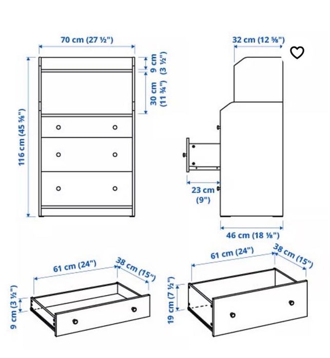 Cómoda HAUGA-IKEA com três gavetas e uma prateleira