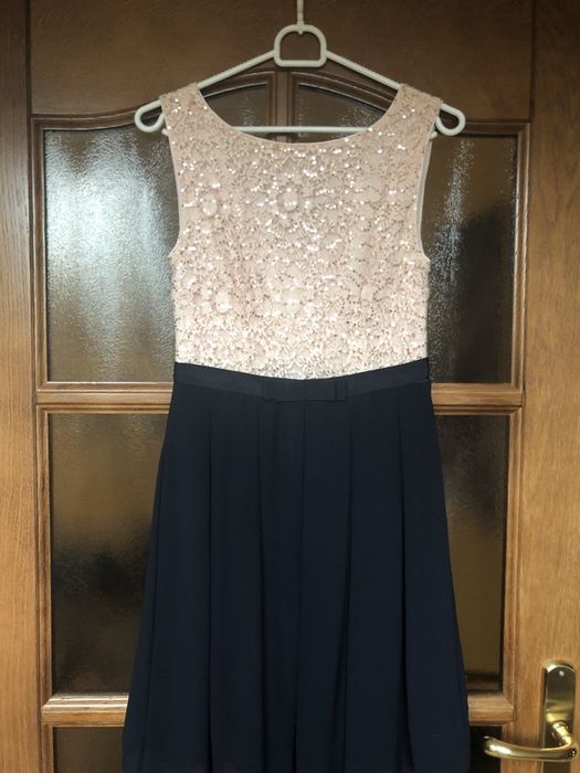 Sukienka koktajlowa pudroworóżowo-granatowa