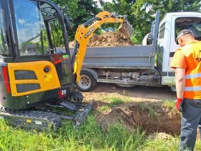 Koparko-ładowarka, minikoparka, wiertnica, młot, fundament, usługi,HDS