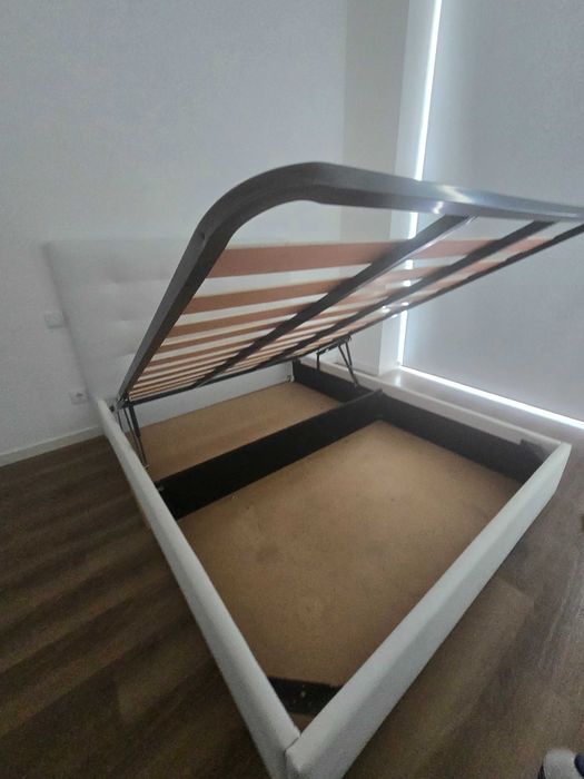 Cama de Casal com Sommier Rebatível Branca 160×200