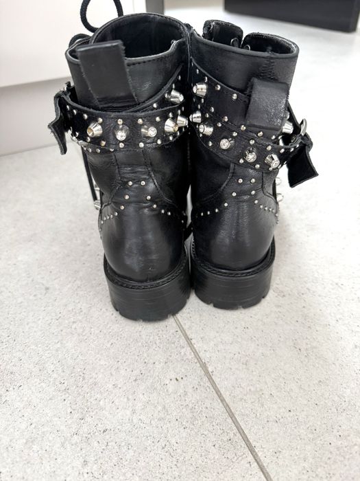 Botki Zara boots workery skórzane skóra naturalna ćwieki 37