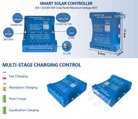 Controlador de carga solar Wi-Fi e Bluetooth 30A451078322117693443