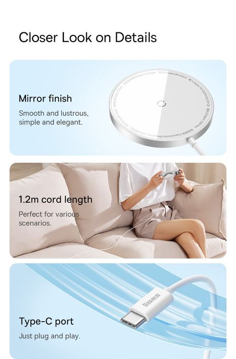 Зарядка Magsafe Baseus Simple Mini 3 Magnetic беспроводная iphone appl