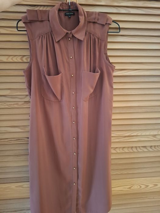 Szmizjerka sukienka River Island 36 satynowa złote guziki