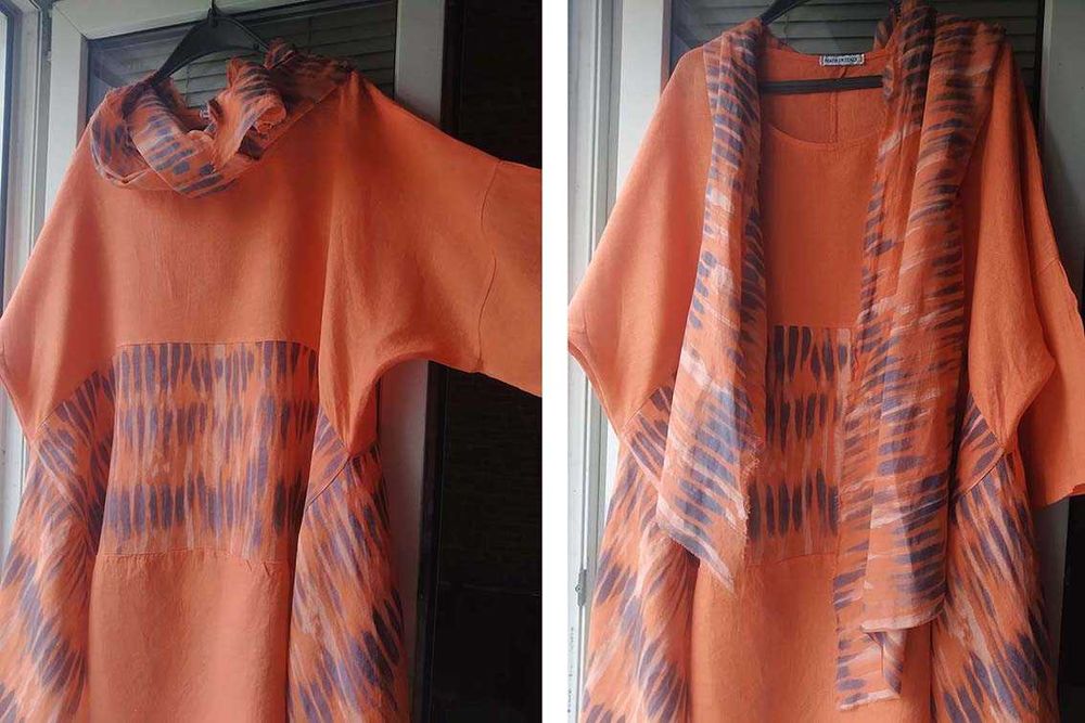 Туника с шарфом  льон  52-54-56 лляна  бохо  Италия