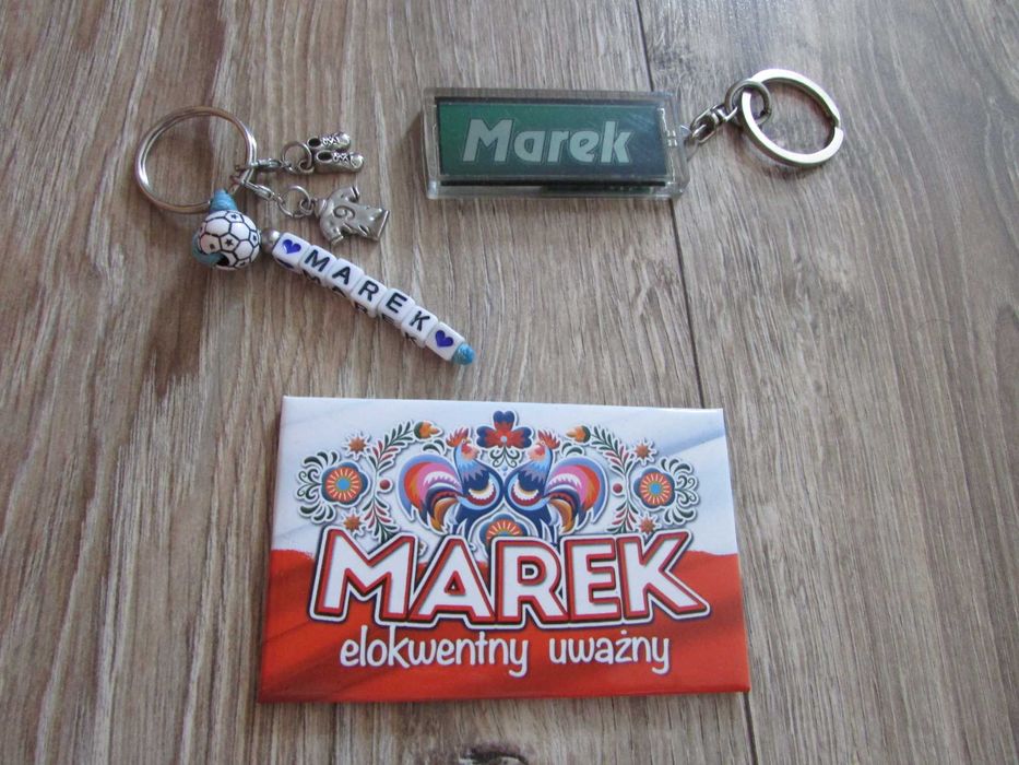 Brelok breloczek imię MAREK 2szt zestaw magnes na lodówkę