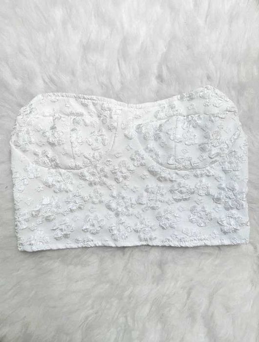 Biały crop top bluzka w kwiaty xs s s/m