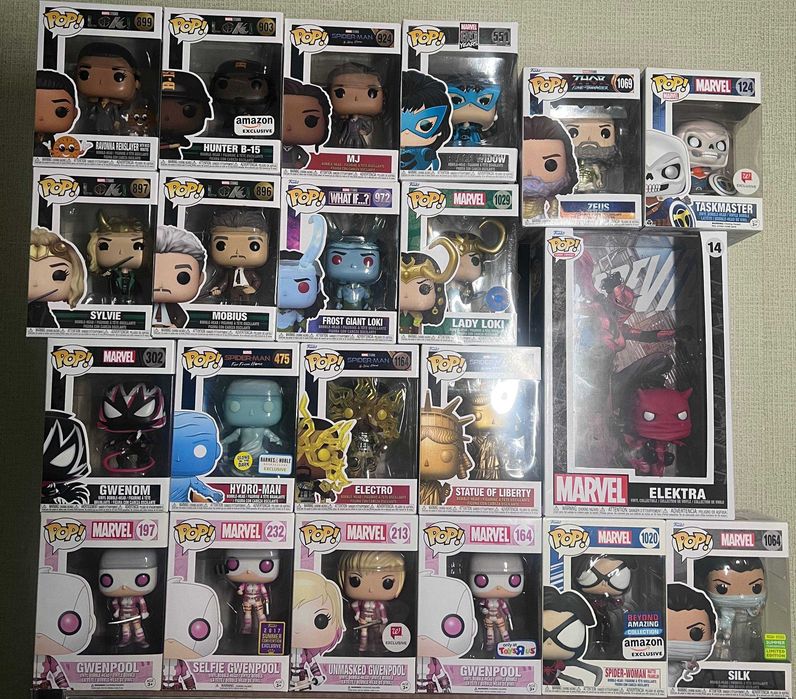 Funko Pop фігурки Marvel — Loki, Gwenpool, Spider-Man, Black Widow, Taskmaster