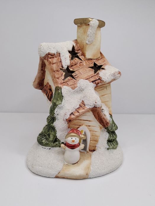 Подсвечник домик зимний новогодний светильник керамика