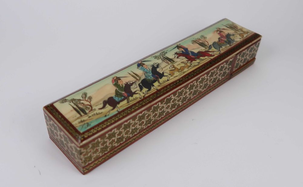 Caixa para lapis marchetaria e pintura manual