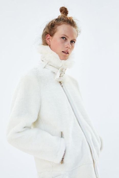 Біла шубка косуха штучне хутро дублянка молочна zara