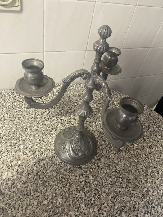 Castiçal estanho puro 95% novo