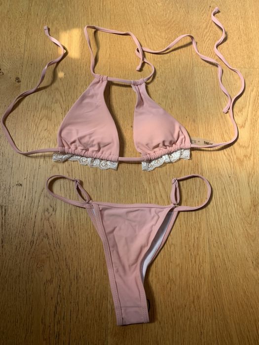 Bikini strój kąpielowy rozmiar M brudny róż z falbanką