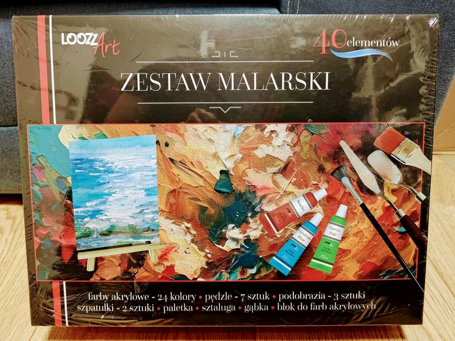 Zestaw malarski, sztaluga, pędzle, farby, podobrazie. Nowy.