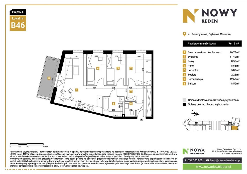 Nowy Reden II - 4 pokoje, 2 łazienki, duży jasny balkon! - Widok 3