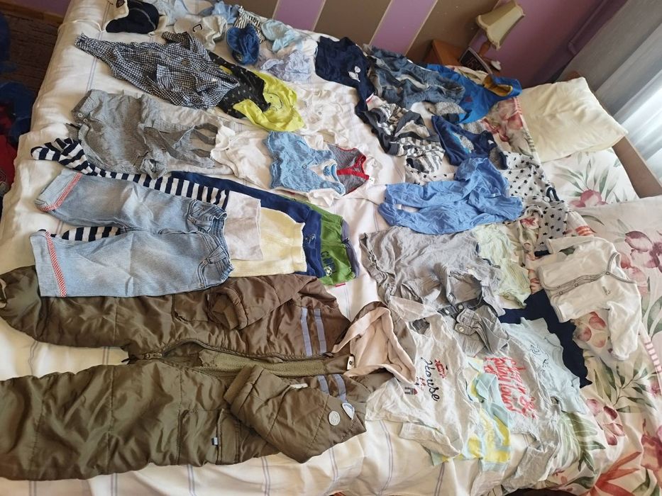 Mega Paka 40szt ubranek wyprawka 74-86 pajacyki body spodenki śpiochy