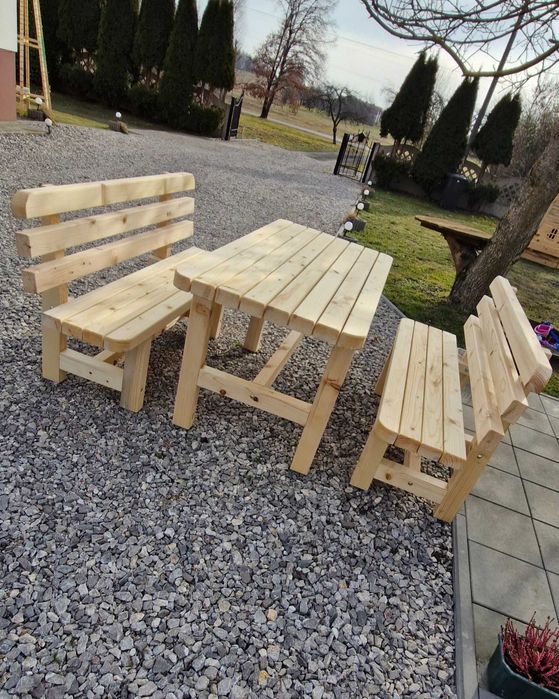 Meble ogrodowe drewniane, kwietniki, wiatrak