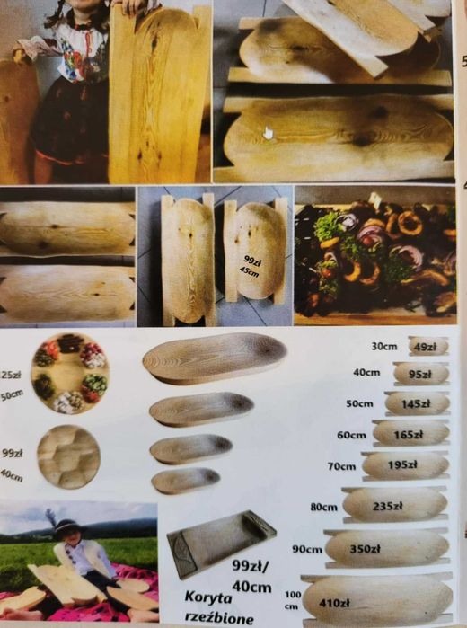 koryto drewniane cateringowe pojemne duże koryto weselne taca  70 cm