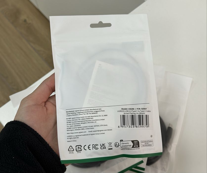 Кабель UGREEN Type-C to Type-C 2.0 Black