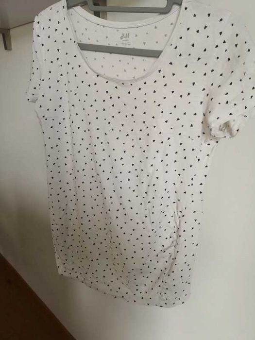 H&M Mama t-shirt biały w czarne serduszka 36 / S