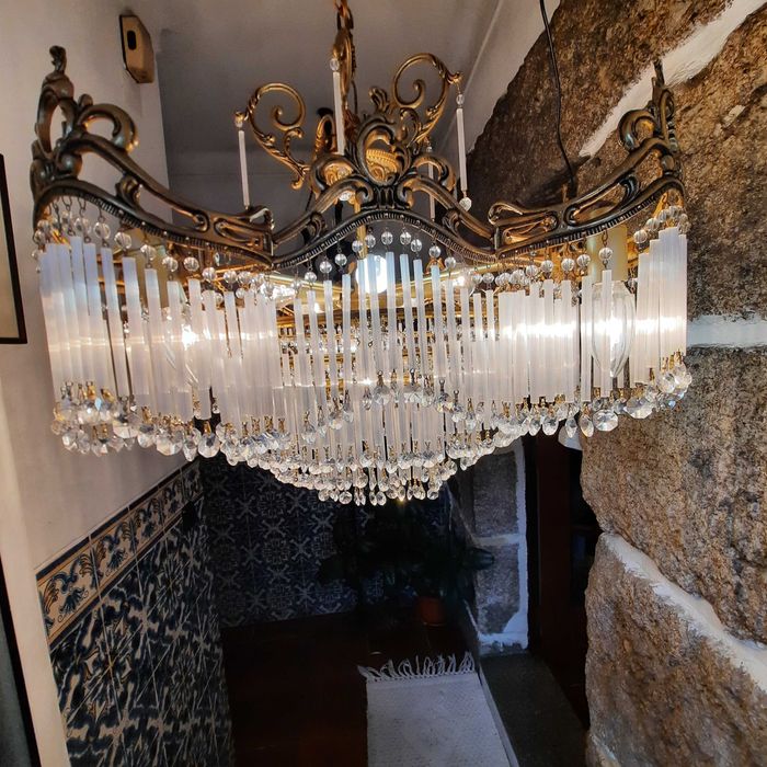 Lustre de teto vintage em latão e vidro