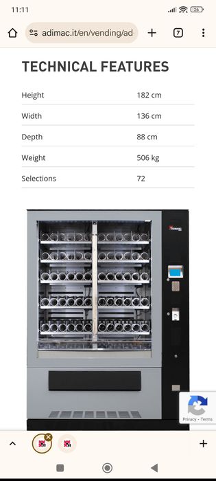 Máquina de Vending ADIMAC AD12R BI-TEMP – Excelente Estado