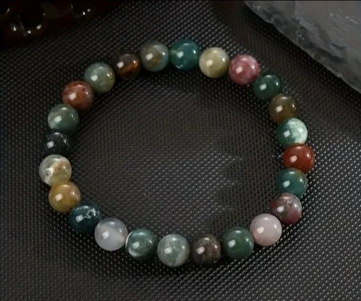Pulseira elástica de contas de ágata indiana