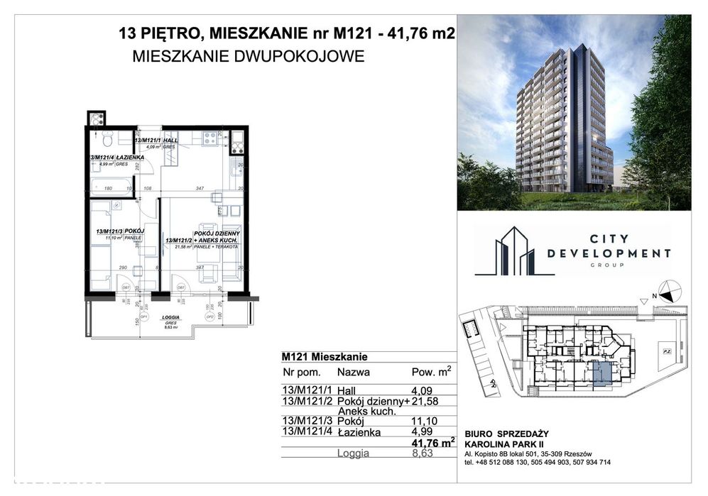 2 Pokoje 42 m2 Projektant Nowe Mieszkanie 13 piętro Piękny Widok