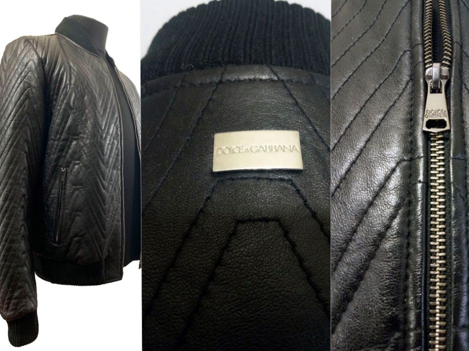 Роскошная стеганая кожаная мужская куртка DG. 100% овечья кожа.