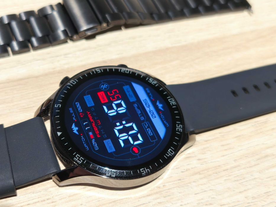 NOWY SmartWatch duży 46 mm koperta + 2 paski Siliko i Bransoleta stal