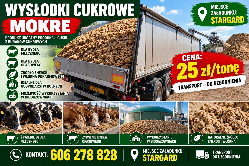 Wysłodki mokre – 25 zł/t | Stałe dostawy | Transport