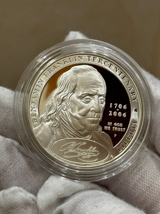 Долар 2006 р. США. Бенджамін Франклін. СРІБЛО. Сертифікат.