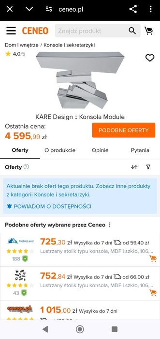 Konsola lustrzana 118 na 78 "KARE"
