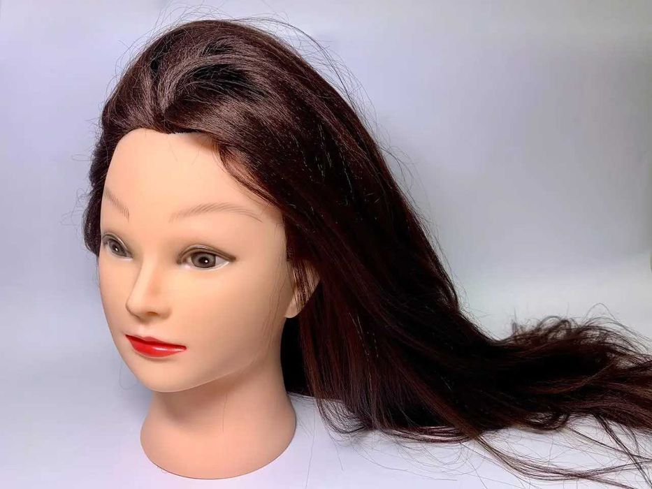 Учебная голова манекен с термоустойчивым волосами с штативом  шатен
