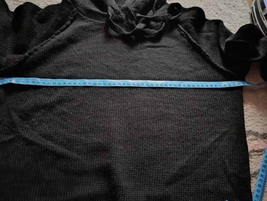 Sweter, tunika, sukienka czarna z kapturem, M/L/XL