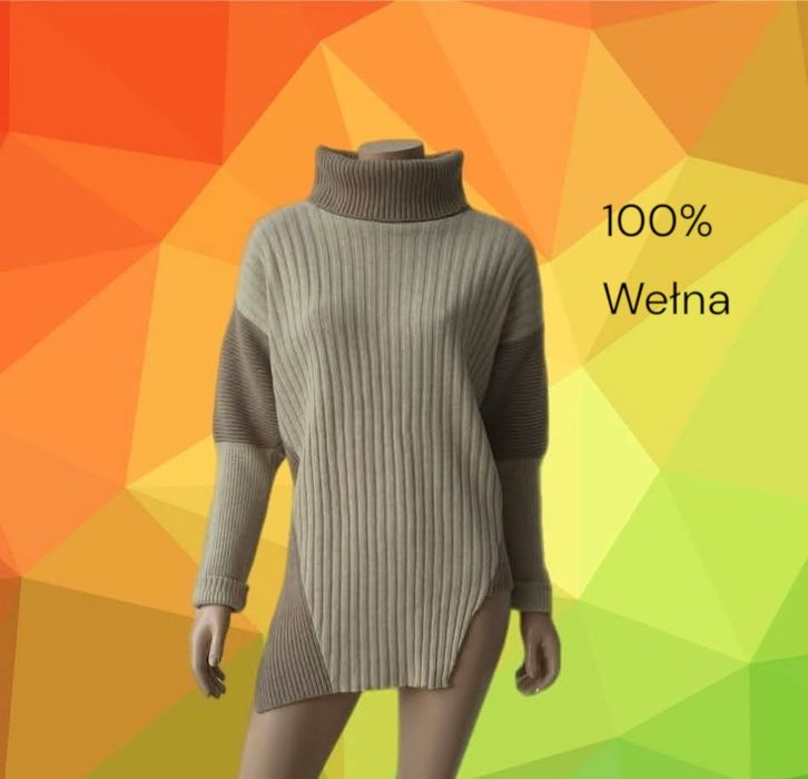 Holzweiler sweter oversize asymetryczny golf 100%wełna damski S/L