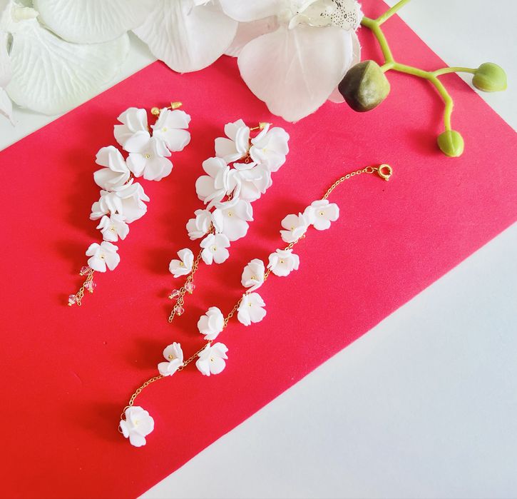 Zestaw biżuterii ślubnej biel i złoto