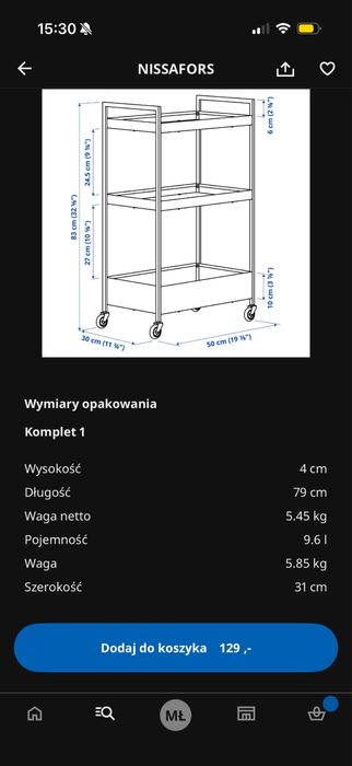 Czarny wózek regał NISSAFORS Ikea