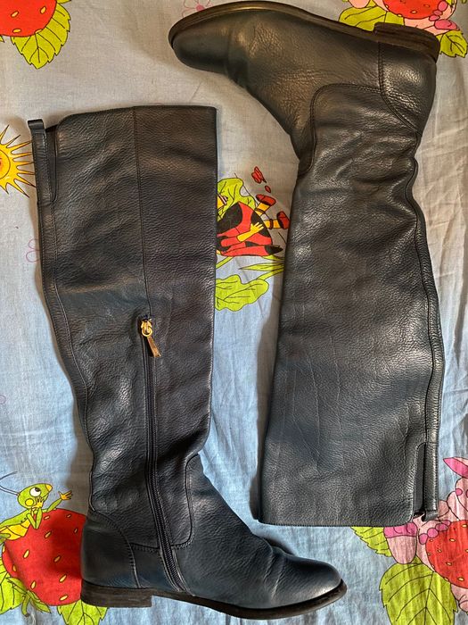 Деми женские замшевые кожа сапоги ботфорты чоботи 36 23,2см