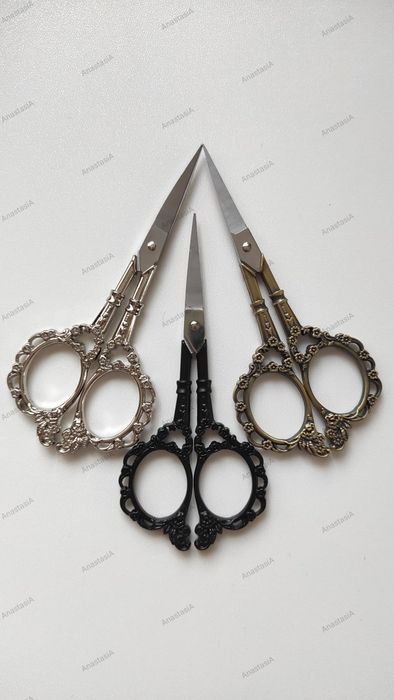 Винтажные ножницы для рукоделия и дома бронза черные цветочные ножиці