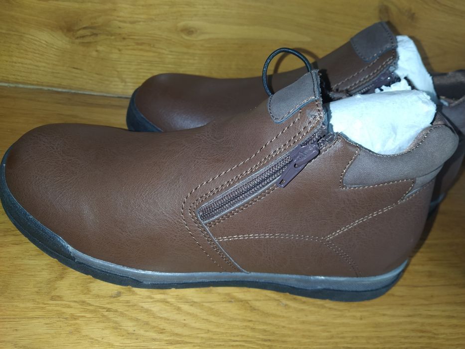 Buty skórzane zimowe botki męskie brązowe ocieplane 44