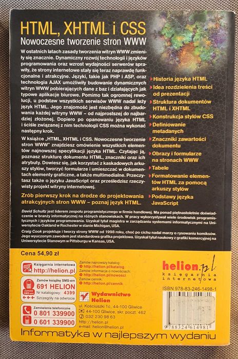 HTML, XHTML i CSS - Nowoczesne tworzenie stron WWW;D. Schultz, C. Cook