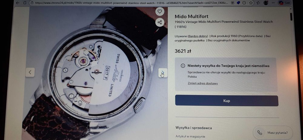 Zegarek MIDO MULTIFORT LIMITED Super Automatic 17 Jewels.