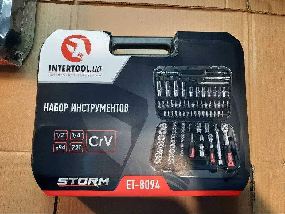 ТОП! Набір інструментів INTERTOOL STORM ET-8094 — 94 од., 1/2" + 1/4", Cr-V