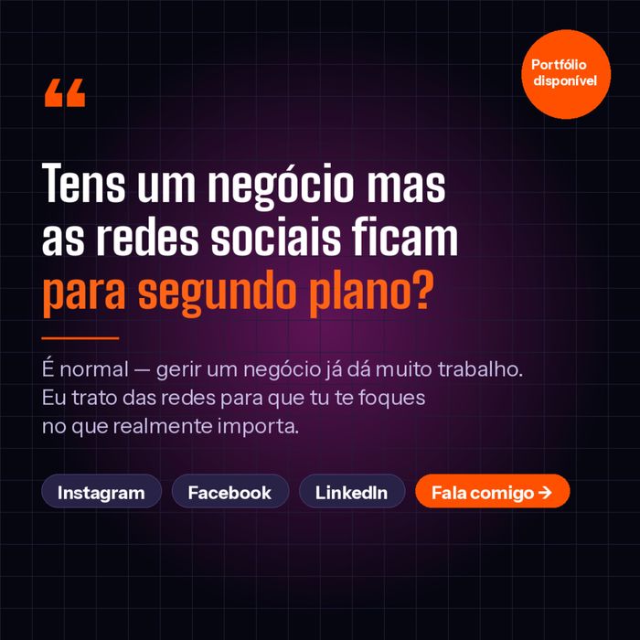 Gestão de redes sociais para o teu negócio | Conteúdo & Estratégia | Identidade Visual | Resultados reais | Freelancer