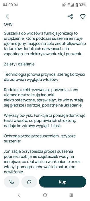 Suszarka do włosów z funkcją jonizacji